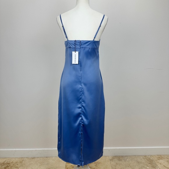 WeWoreWhat Cowl Midi Slip Dress Satin Charmeuse Slate Blue Revolve NWT. - Picture 6 of 13